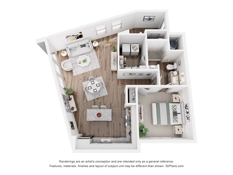 Floor plan for 1 bed, 1 bath, 954 sqft